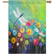 Spring Flower Garden Flag Dragonfly flags Welcome Summer House Flag for Outdoors 28 x 40 Double Sided Large Decorative Flag